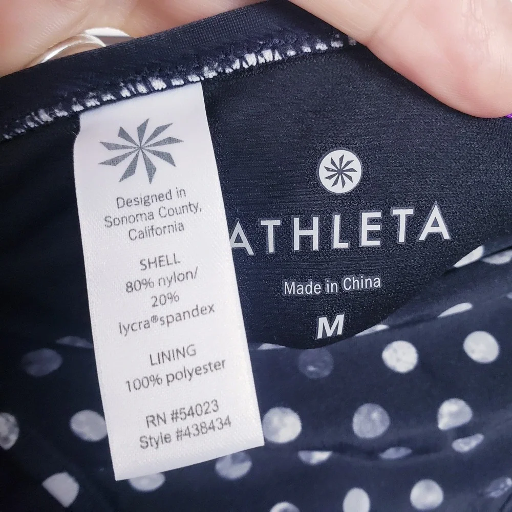 Athleta‎ Tankini Swimsuit Black Polka Dot Side Tie Bikini Bottom 2pc Set Medium